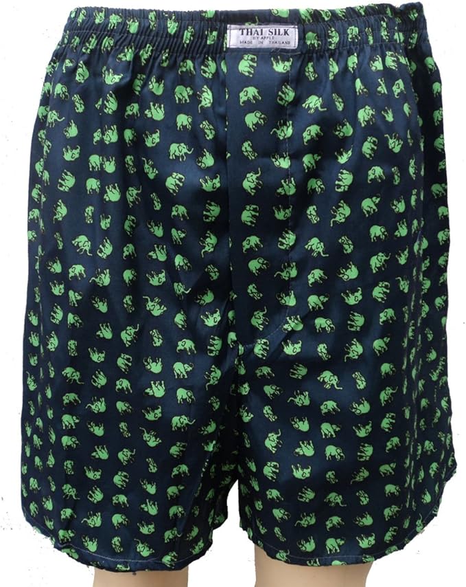 100 Thai Silk Boxer Shorts Elephant Design Green Color (Size 3133
