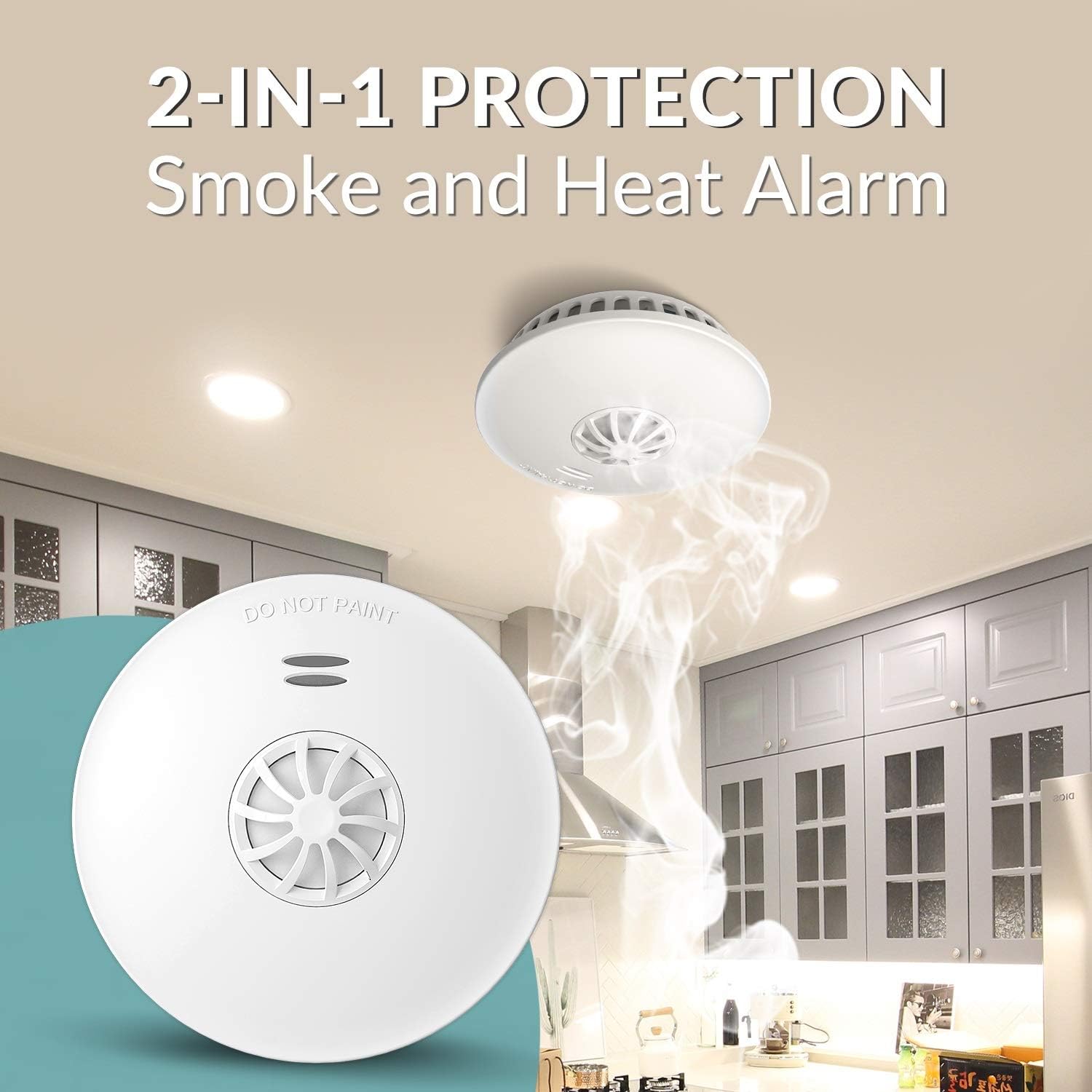 Ecoey Smoke Detector 10 Year Battery, Smoke and Heat Alarm with Test Button, for Home Bedroom and Kitchen, FJ192, 1 Pack - - 