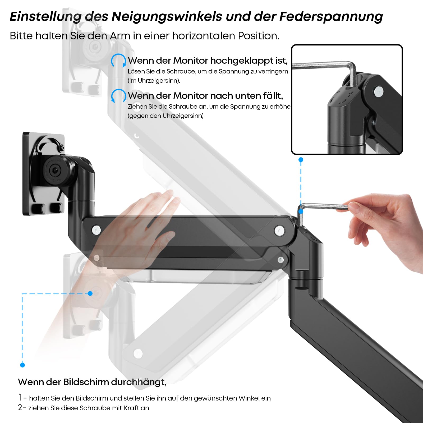 PUTORSEN 17-57 Zoll Monitor Halterung 1 Monitor, für Fernseher & Monitor bis 27 kg, Premium Aluminium Monitor Tischhalterung mit Gasfeder, Verstärkungsplatte, VESA Max bis 200x200 6