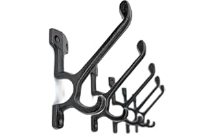 AMBIPOLAR 5 Pack Decorative Cast Iron Heavy Duty Double Hooks, Wall Mounted Coat Hooks, Vintage Inspired (Antique Black) (Type-7 Type)
