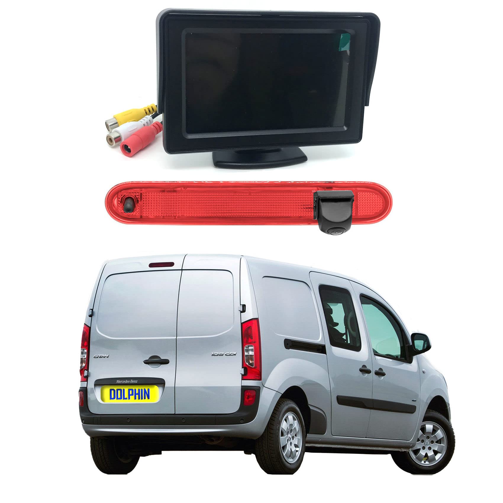 Dolphin Automotive Brake Light Rear Reversing Camera Fits Mercedes Citan 2012-2021 (Camera With 4.3" Dash Monitor)