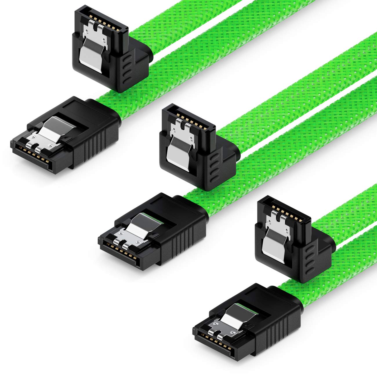 deleyCON 3-Pack 50cm (1.64 ft.) SATA 3 Nylon Cable Set - 6 Gbps Data Transfer - Connect HDD, SSD, Motherboards - Green