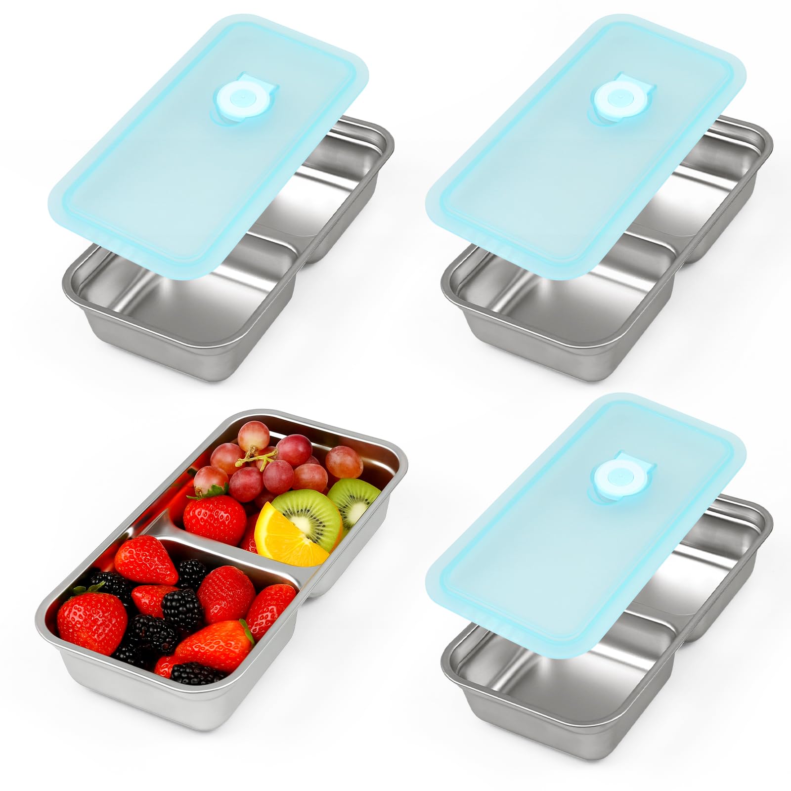 Photo 1 of 3PCS Grab and Go Snack Containers, Stainless Steel Reusable Double Compartment Snack Box Containers with Lids Dishwasher Safe Travel & Outdoor Camping Portable Food Storage