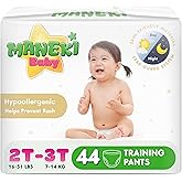 Maneki Baby Hypoallergenic Potty Training Pants 2T–3T, 44 Count (16–31 lbs), Pull-On Diaper Pants & Training Underwear, Soft, Unscented & High Absorbency for Overnight & Daily Use (Pack May Vary)