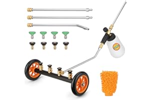 2-in-1 Undercarriage Pressure Washer Water Broom with Replaceable Nozzle, 16 Inch Car Pressure Washer with Foam Cannon/Mitten