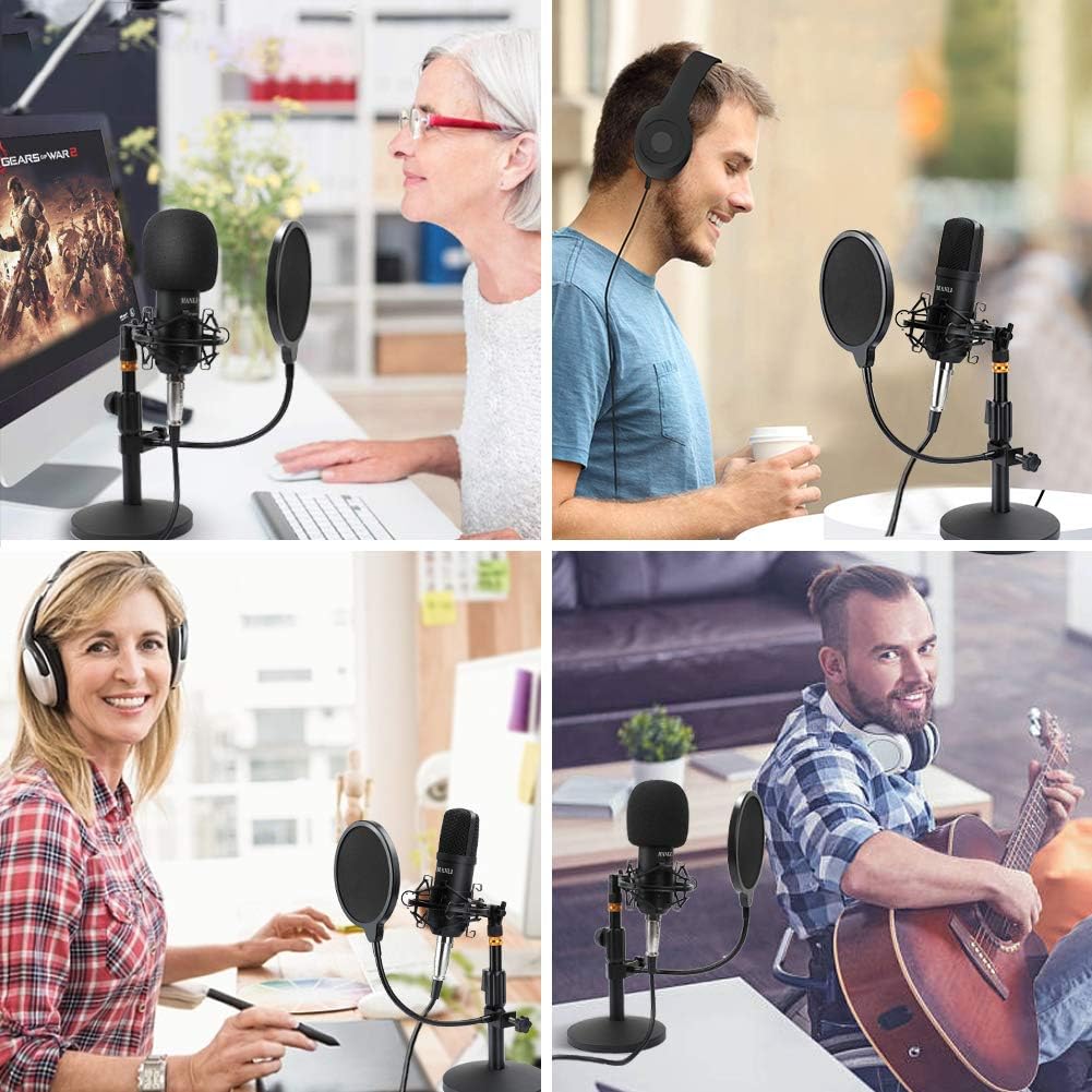 Professional Studio Condenser Microphone Computer PC Microphone Kit with 3.5mm XLR/Pop Filter/Scissor Arm Stand/Shock Mount for Professional Studio Recording Podcasting Broadcasting, Black: Home Audio & Theater