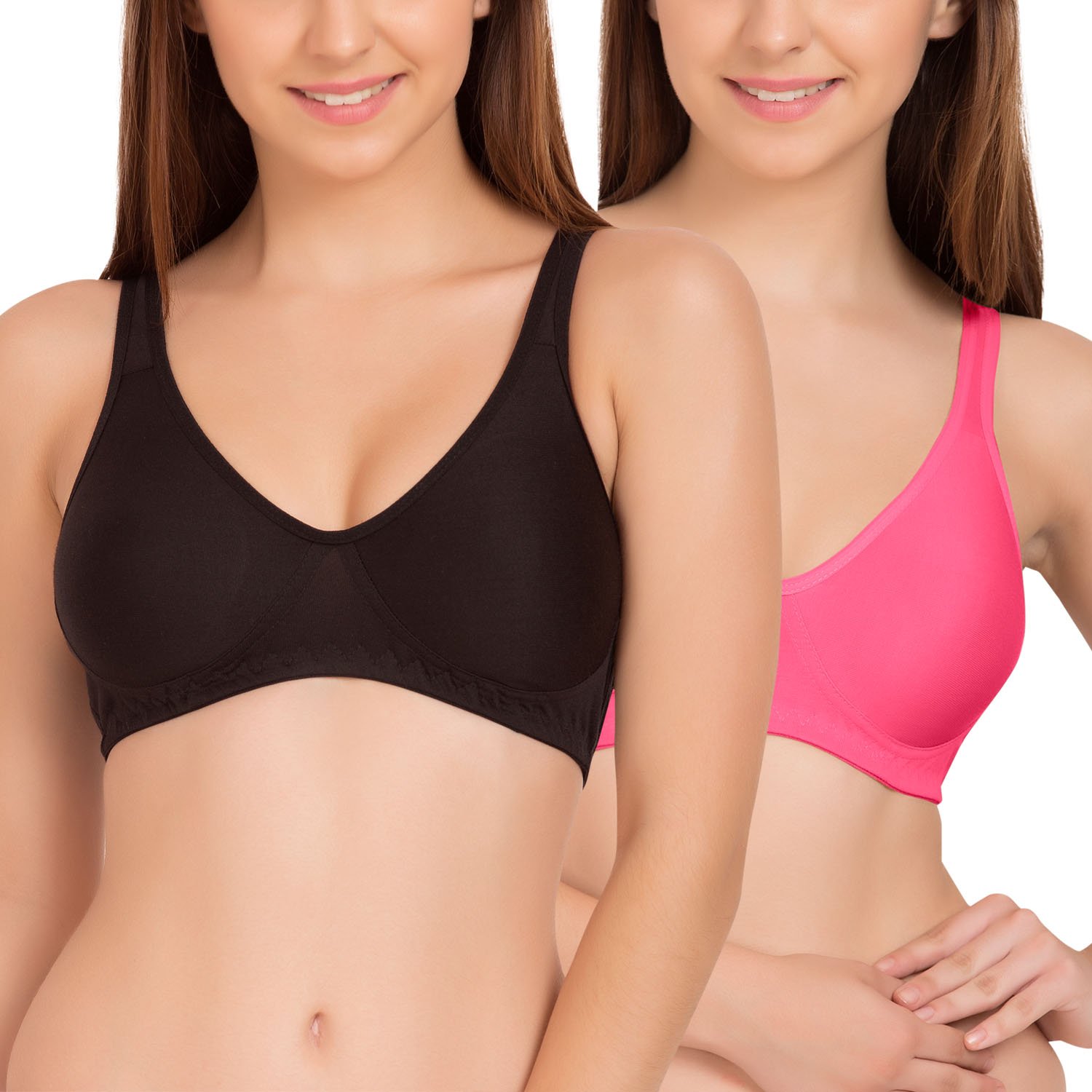 tweens black & pink plus size full figure non padded t-shirt bra (pack of 2)