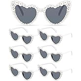 Huquary 6 Pairs Heart Pearl Sunglasses Bride Sunglasses for Valentine Wedding Vintage Love Heart Sun Glasses