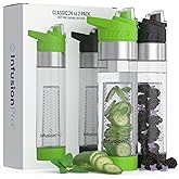 Infusion Pro 24 oz Fruit Infuser Water Bottle, 2 Pack, Flip Top Lid, Insulated Sleeve & Fruit Infused Water eBook : Bottom Loading Infuser