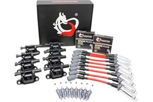 AIP ELECTRONICS DRAGON FIRE PERFORMANCE Power Pack Set SQUARE Ignition Coils Iridium Spark Plugs 10mm Plug Wires Compatible With GEN V LT1 LT 2014-2021 Camaro Silverado Corvette Sierra Yukon CTS Oem Fit Kit-1237