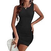 ZENUTA Bodycon Dresses for Women, Basic Short Dresses Casual 2024, Ribbed Sleeveless Tank Dress, Summer Mini Dress for Women