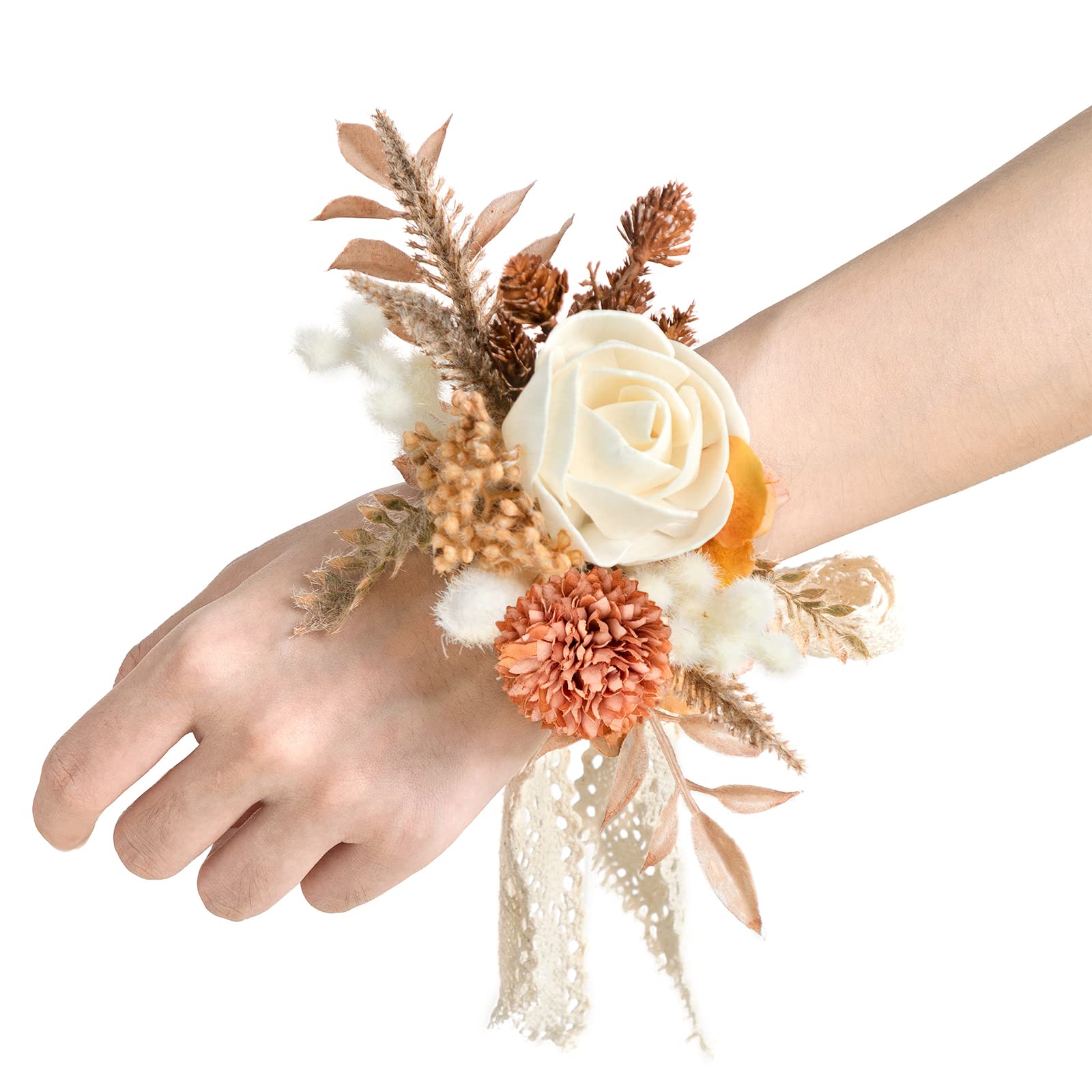 Photo 1 of Ling's Moment 2pcs Prom Wrist/Shoulder Corsage Artificial Flower, Girl/Mother Homecoming/Wedding Corsage Wristlet Décor, etc. Rustic Boho Sola Wood