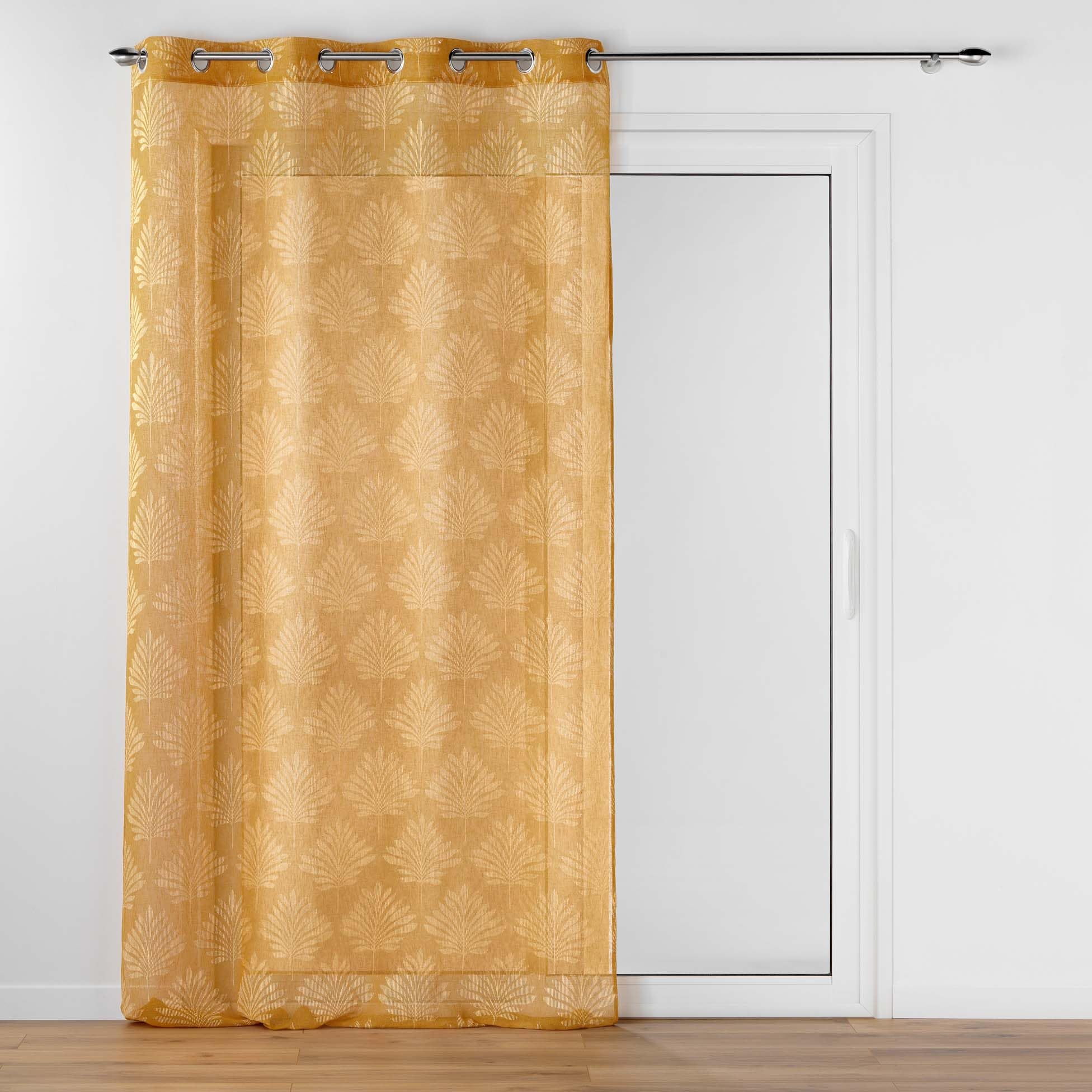Douceur d'Intérieur, Levita Ochre Eyelet Net Curtain (140 x 240 cm) Woven Voile Appliqué