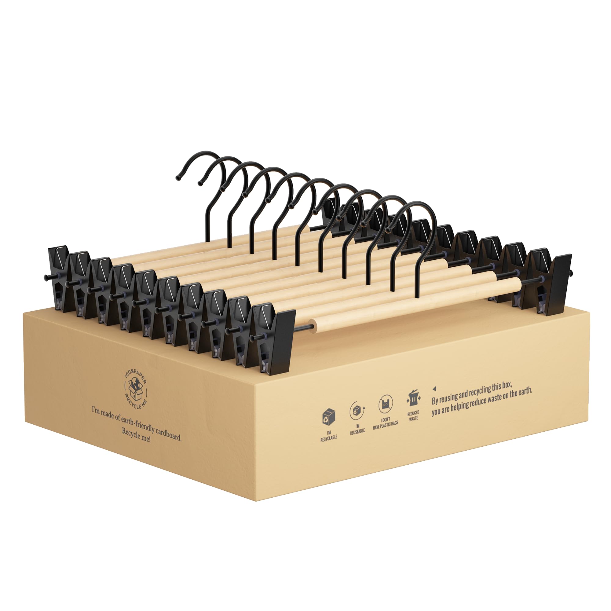 Photo 1 of StorageWorks Pants Hangers with Clips, Wooden Clothes Hanger for Skirts, Jeans, Shorts, 10 Pack, Natural Wood Color