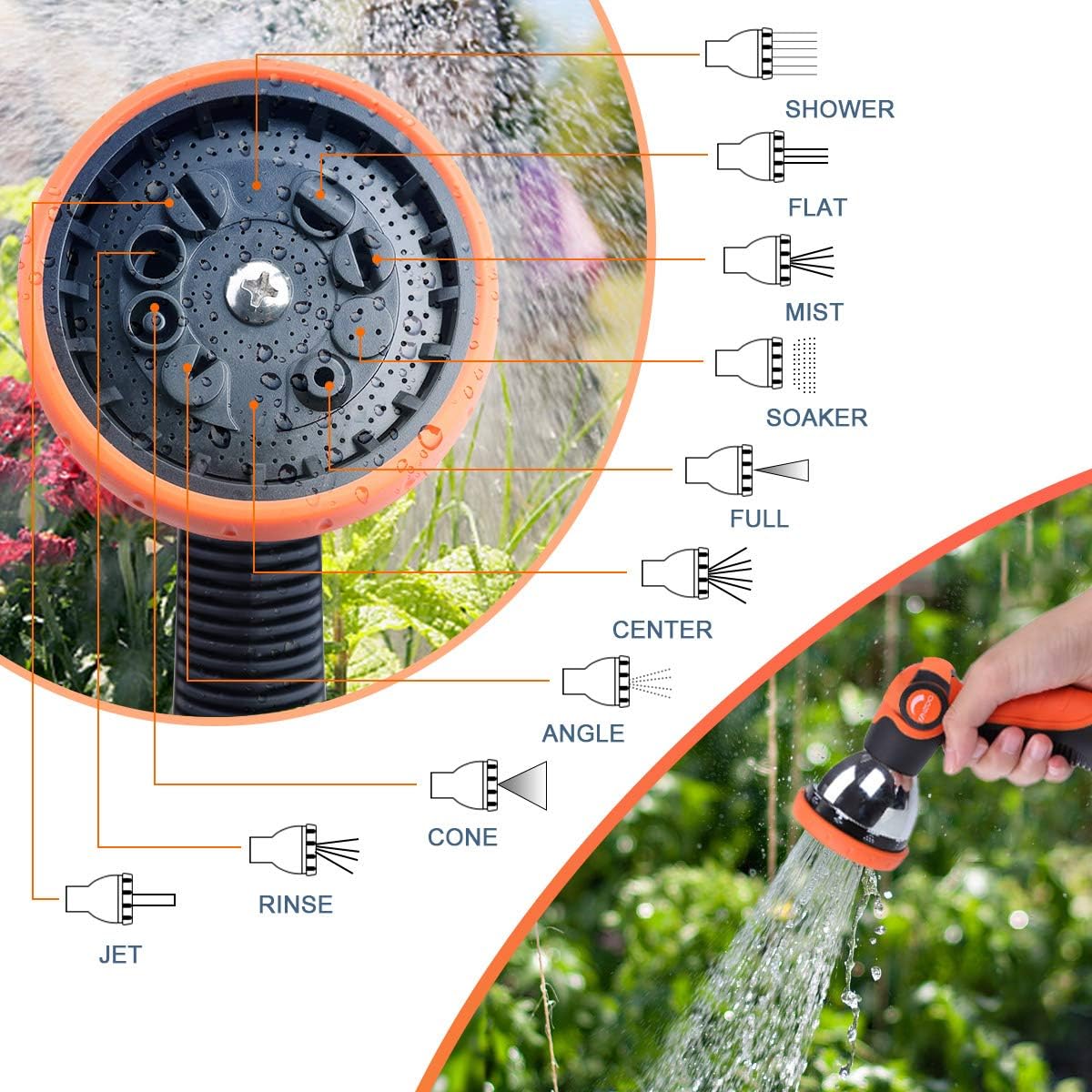 ENZOO Garden Hose Expandable- 4-Layers Latex/Superior Strength 3750D/3/4 Strong Brass Connectors/2-Way Pocket Flexible Splitter with 10 Function Zinc Spray Nozzle (50 Feet) : Garden & Outdoor