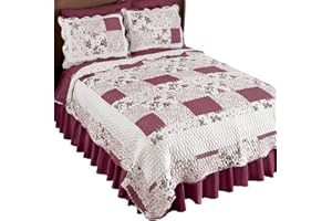 Collections Etc Hadley Floral Patchwork Reversible Lightweight Quilt, Burgundy, King