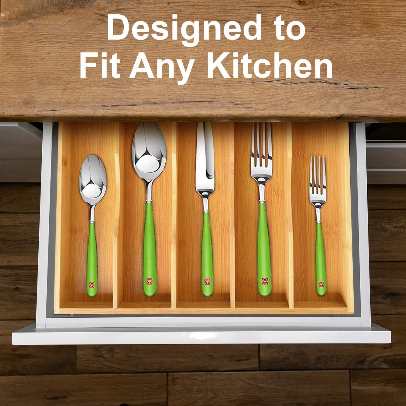 Bamboo Kitchen Drawer Organizer - Expandable Silverware Organizer/Utensil Holder and Cutlery Tray (Natural bamboo) -