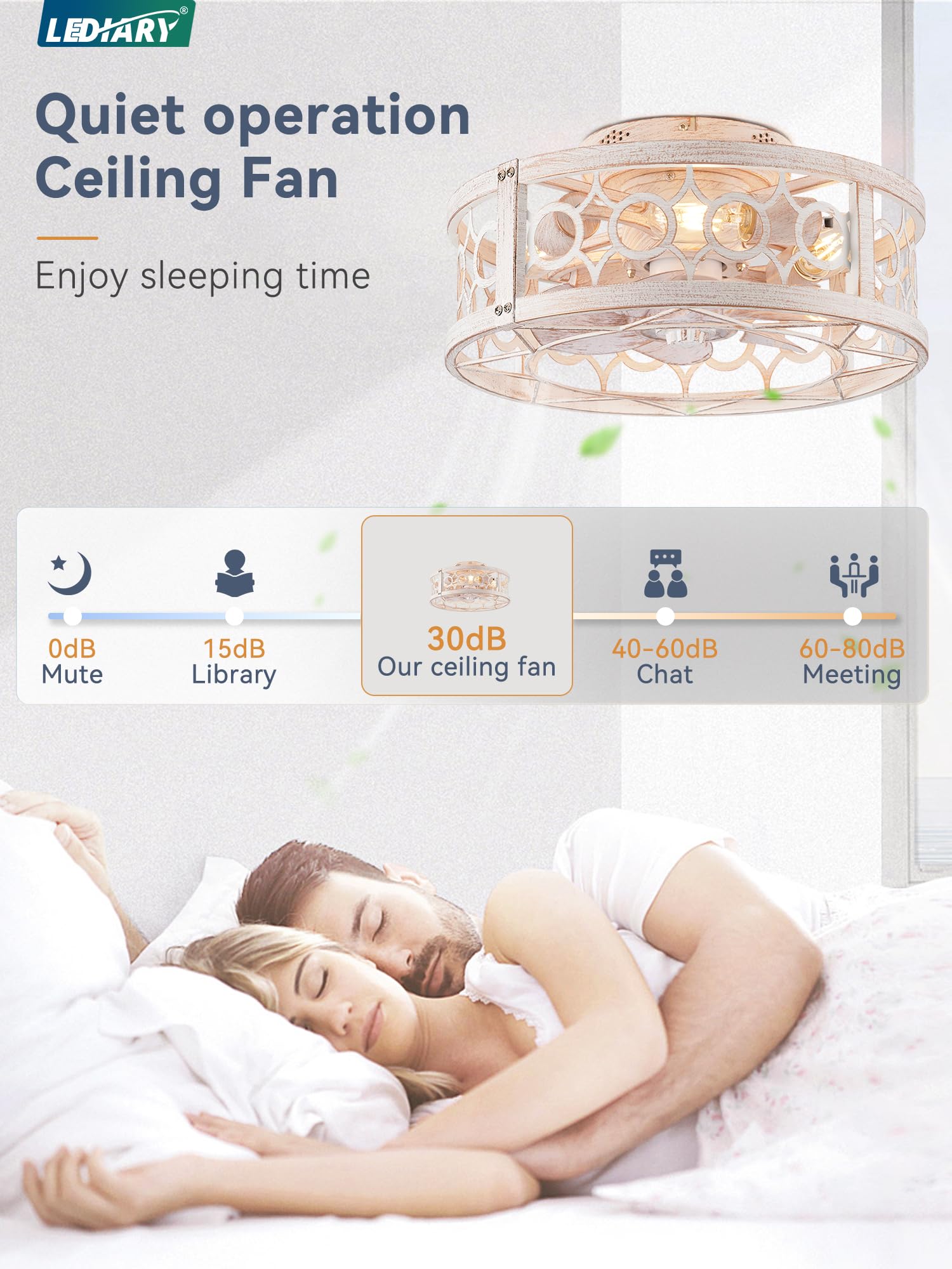 LEDIARY Caged Ceiling Fan with Light and Remote, 16in Small Low Profile Ceiling Fans with Lights, 6 Speed and Reversible Farmhouse Flush Mount Ceiling Fan for Bedroom, Kitchen, Living room