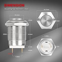 DaierTek 6pcs 12mm Momentary Push Button Switch 12V