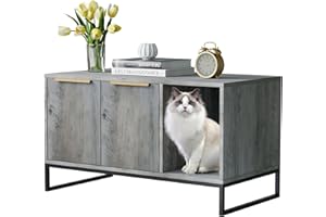 FerniTry Large Litter Box Enclosure Furniture, Hidden Cat Litter Box Furniture, Kitty Litter Box Cabinet Cat Washroom Indoor Cat House as TV Stand, Side Table,Gray