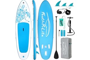 FEATH-R-LITE Inflatable Paddle Board Stand Up Paddleboards for Adults SUP with Premium Accessories Pump, Adjustable Paddle, Leash, Three Fins, Backpack