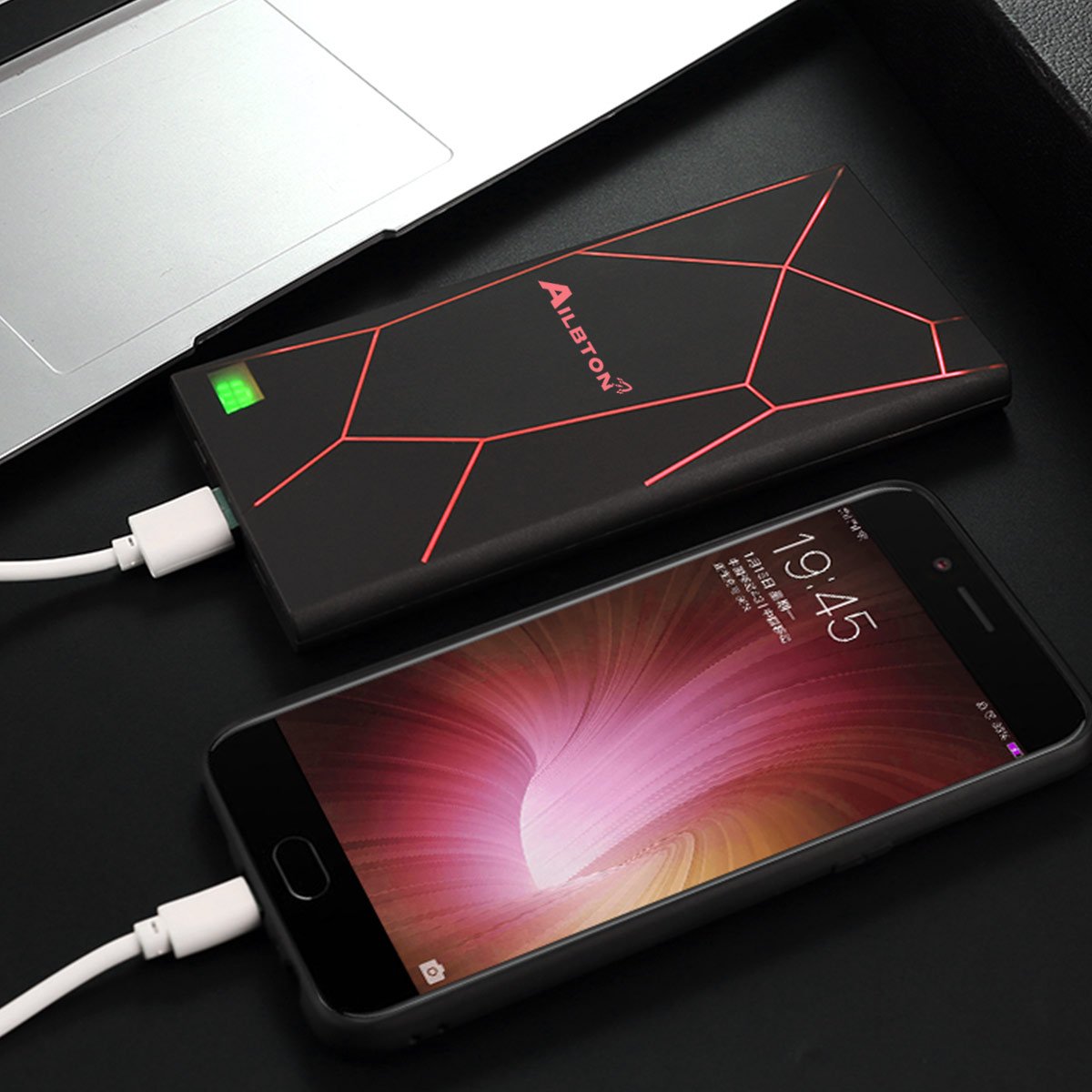 Portable Charger Ailbton Power Bank 8000mAh Capacity with Smart Digital Display Unique External Battery Pack with Cool Decor LED Color Light Fast Charging for iPhone Samsung Galaxy,Pads and More, Red