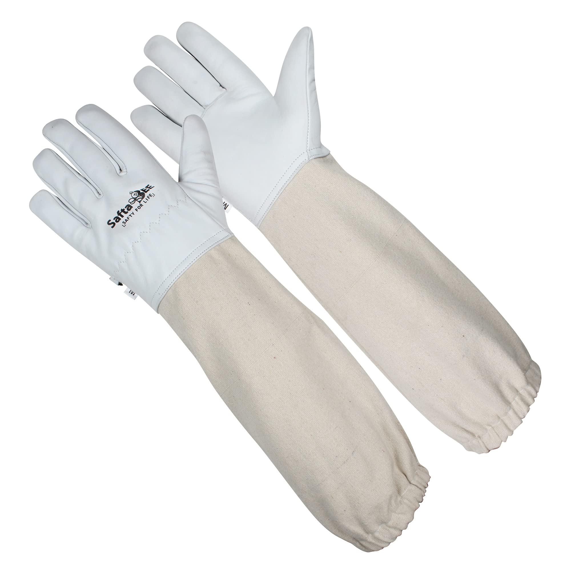 Safta Premium Quality Cow Hide Beekeeping Gloves, Beekeeper Gloves for Professionals, Long Sleeves, Elastic Cuffs Sting Proof, Light Thorn Proof Gardening Work Gloves (XS, Yellow)