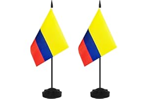 YAMIUO 2 Pack Colombia Desk Flag Set, Colombian Desktop Small Miniature Table Office Flag with 12" Black Pole and Black Base, Offices, Classroom, Home, Festival Decoration (Colombia)