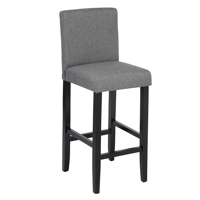 WOLTU BH64dgr-1 Barhocker Bistrostuhl Holz Leinen Bistrohocker mit Lehne, 1 Stück,Schwarze Beine aus Massivholz, Antirutschgu