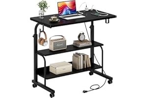 SogesHome 31.5 Inch Adjustable Mobile Standing Desk with Charging Station, Rolling Small Computer Desk, Portable Laptop Desk 