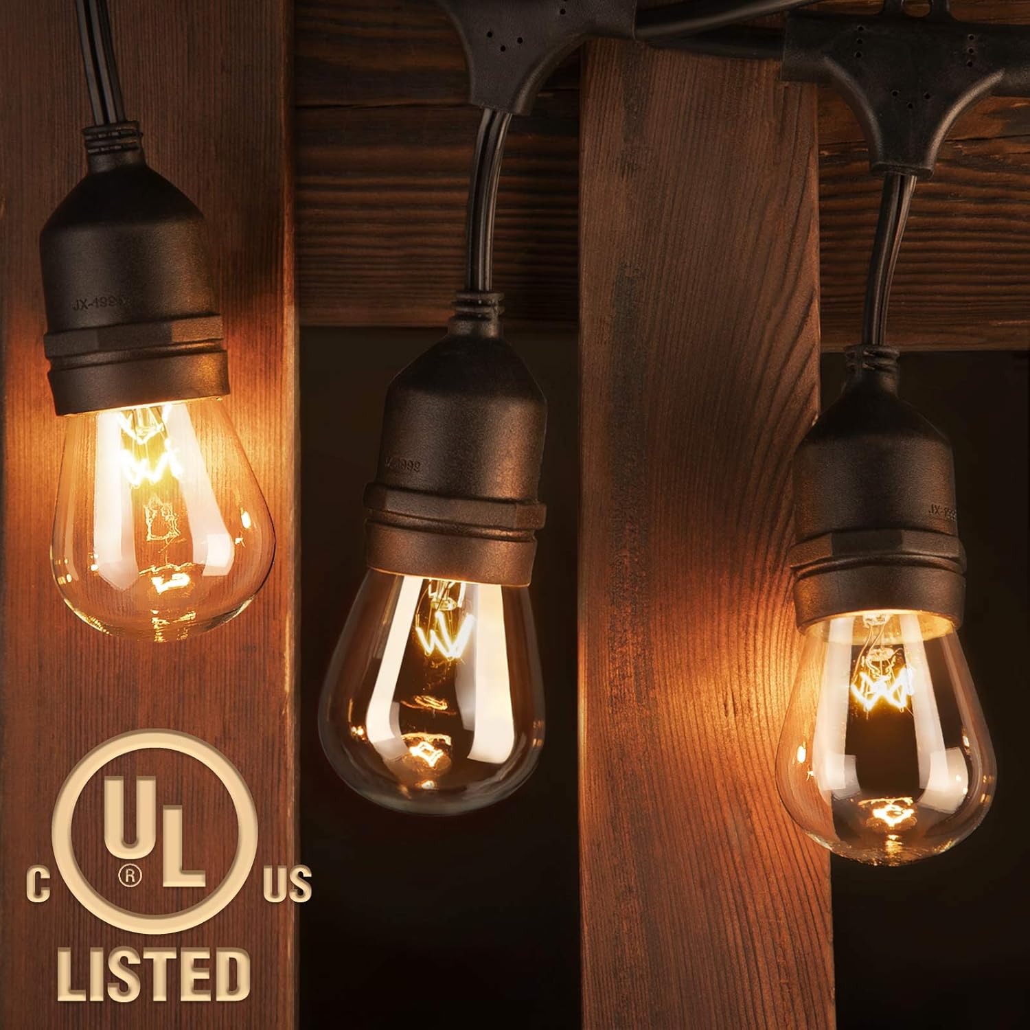 addlon Outdoor String Lights Commercial Grade Weatherproof Strand Edison Vintage Bulbs Hanging Sockets, 24FT UL Listed Heavy-Duty Decorative Café Market Patio Lights for Bistro Garden Porch - - 