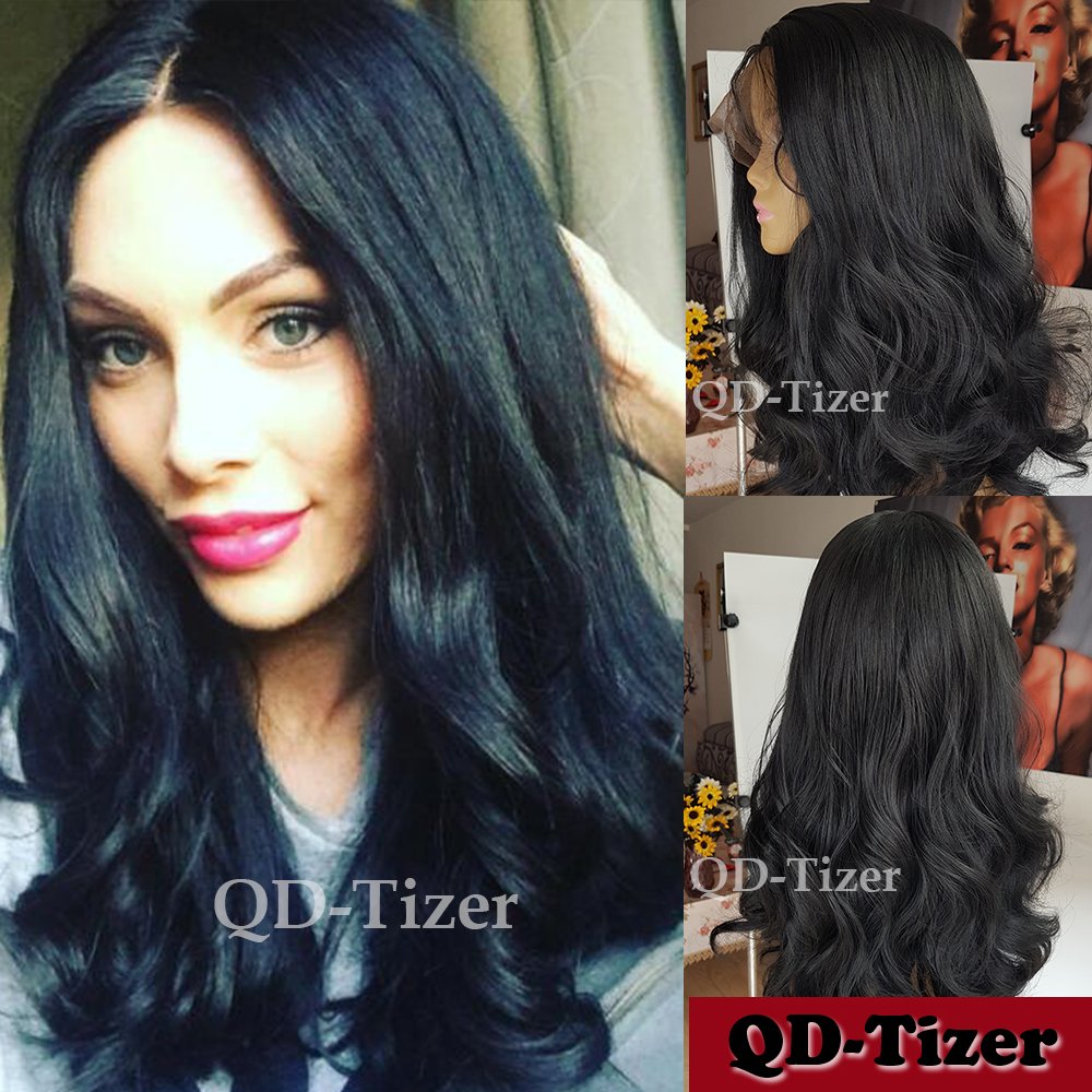 qd tizer Langes welliges Haar Kunsthaar Perücke Spitze vorne Perücke klebefreien Spitze schwarz Hitzebeständige Kunstfaser Haar Amazon Beauty