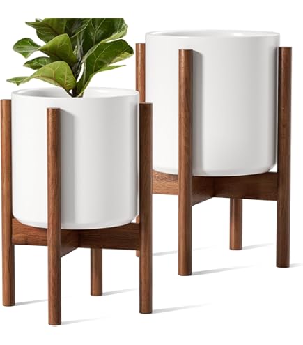 Amazon.com : LE TAUCI 10 Inch Planter with Acacia Wood Stand