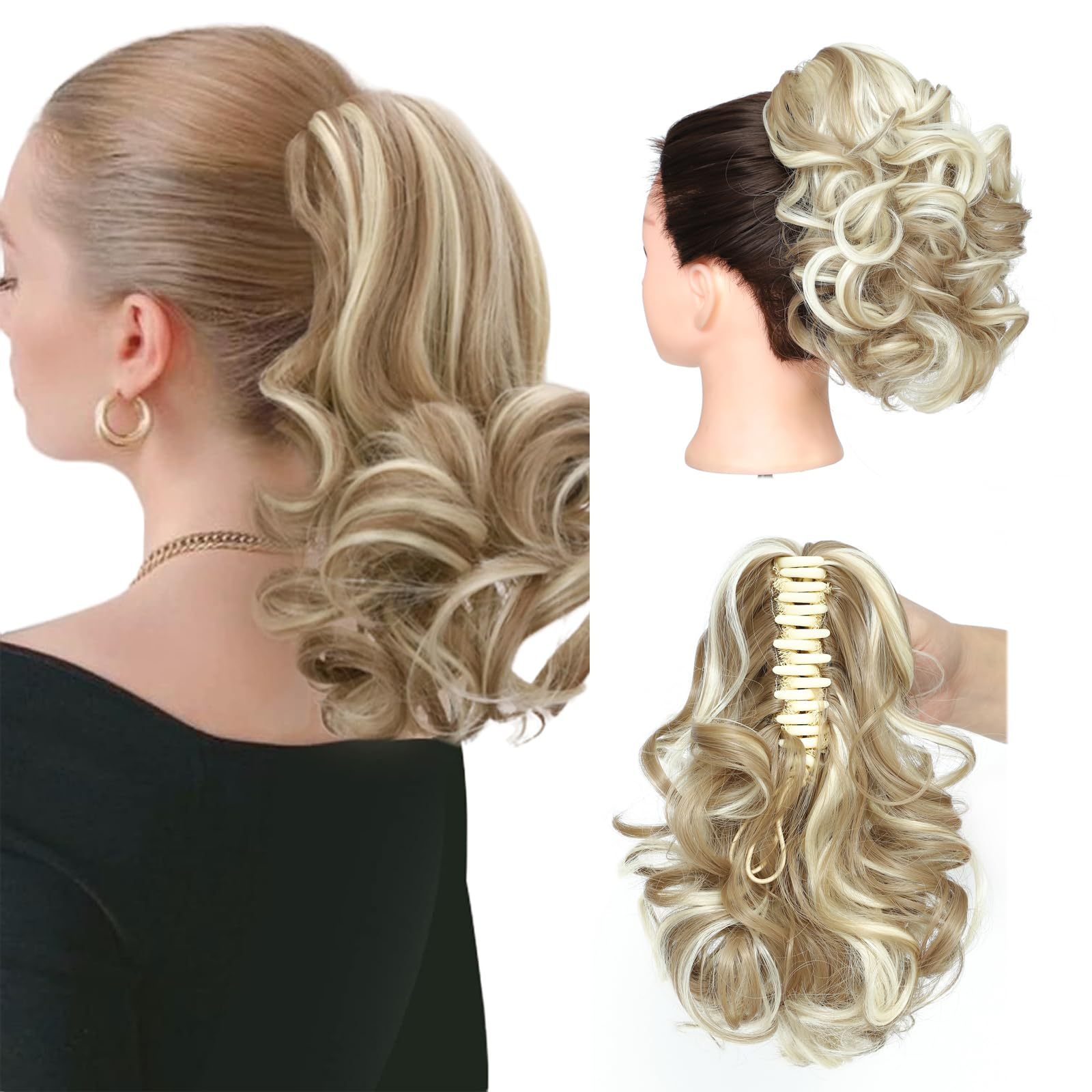 25cm Wavy Claw Clip on Ponytail Hair Extensions, Curly Ponytail Extension Jaw Clip pony tail hair pieces for women Girls Fake Pony Tail Hairpieces