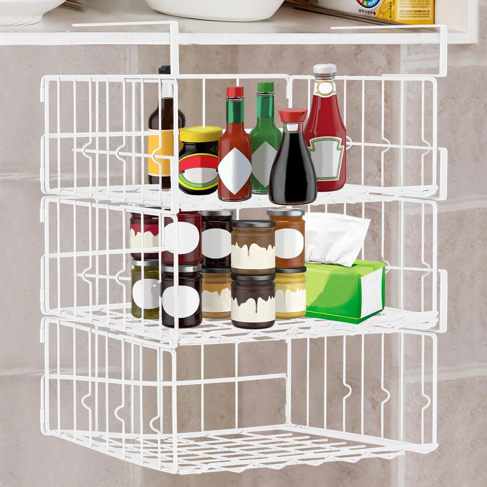 Les-Theresa 3Pcs Under Shelf Storage Baskets, Under Table Storage 12.5X12.2X5.1In Undershelf Storage Basket, Under Cupboard Storage Metal Under Shelf Hanging Shelf For Kitchen Pantry Bookshelf