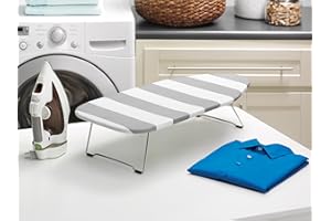 Whitmor Tabletop Ironing Board, Grey/White Striped Cover