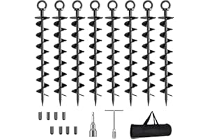 PHOPICH Ground Anchors Screw in, 8 Pack Spiral Trampoline Anchors with Nut and Tool Swing Set Anchors Tent Stakes High Wind Heavy Duty for Sheds, Carports, Mobile Home Black