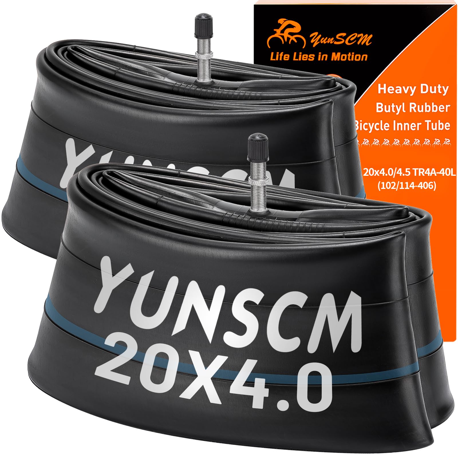 YunSCM 2-PCS 20 inch Heavy Duty Bike Inner Tubes 20x4.0 20x4.50 102/114-406 Bike Tubes TR4A-40L Valve Compatible with 20x4.0/4.5 Road/MTB Bike Bicycle Fat Tyre Tube