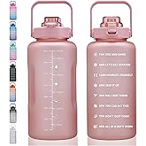 ST-YIBEN 64oz,100oz,128oz Large Motivational Water Bottle with Time Marker, Leakproof & BPA Free Half Gallon Big Water Bottle with Straw Handle Tritan Frosted Water Jug for Gym,Fitness,Outdoor Sports