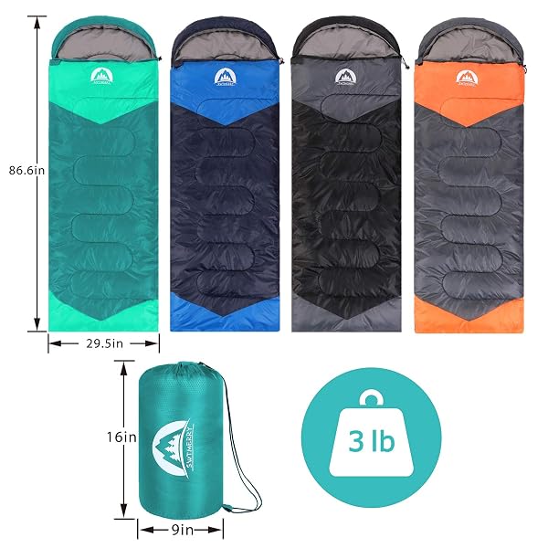 SWTMERRY SLEEPING BAG 3 SEASONS (SUMMER, SPRING, FALL) WARM & COOL WEATHER – LIGHTWEIGHT,WATERPROOF INDOOR & OUTDOOR USE FOR KIDS, TEENS & ADULTS FOR CAMPING HIKING, BACKPACKING (EMERALD GREEN)