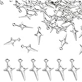 Tweruna 100 Pcs Metal Four-Pointed Stars Pendants, Silver Star Charms for Jewelry Making, Mini Hollow Stars Connecting Accessories for Necklace DIY Earrings Bracelets Craft Supplies