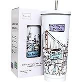 Beary Blu Cities Around the World 25 Oz Tumbler Series- Designed in the USA- Vacuum Insulated Tumbler with Lids Straw - Stainless Steel Coffee Water Travel Mug, Cup for Hot Cold Drink (San Francisco)