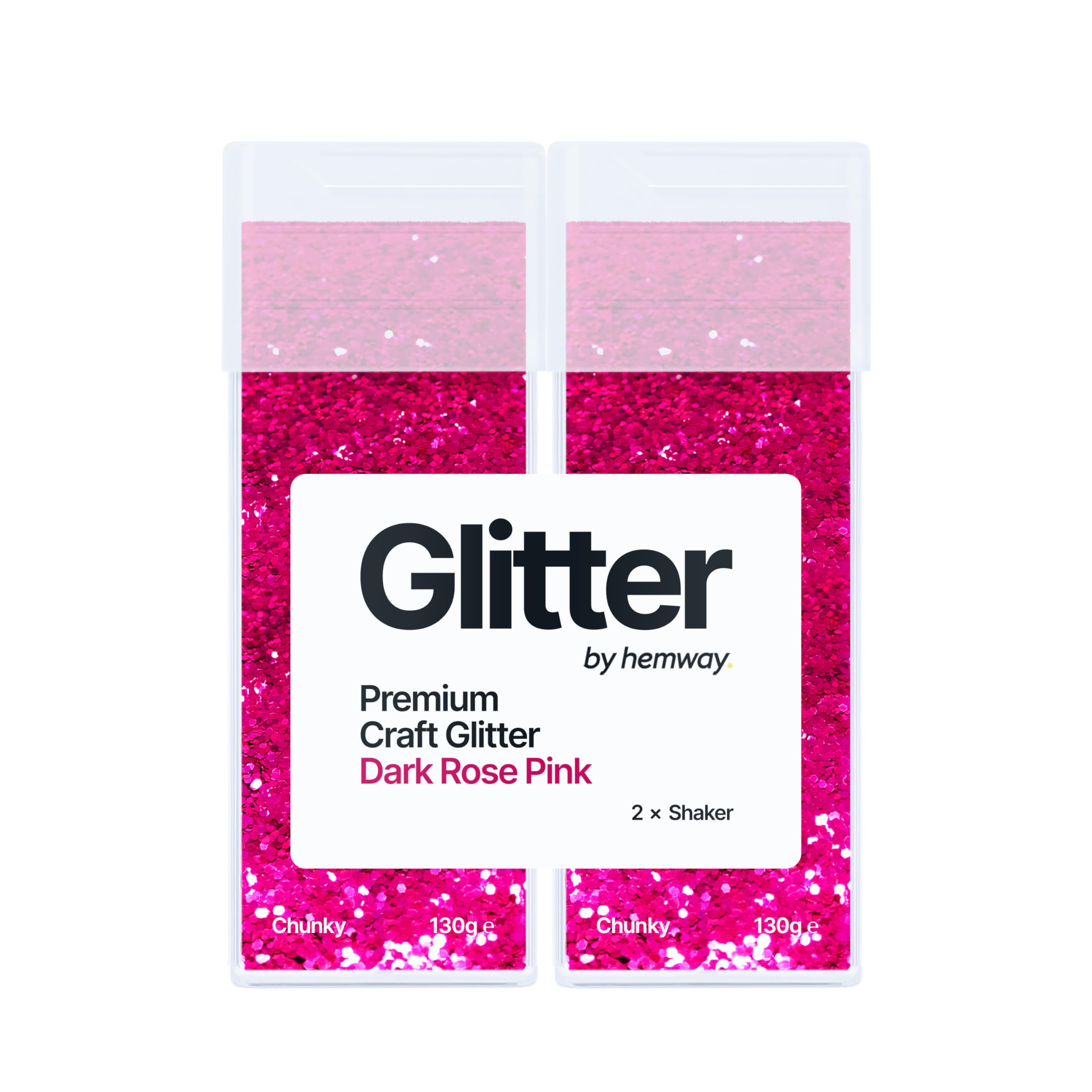Hemway Glitter Shaker Dark Rose Pink 130g x2 Pack Chunky, Craft Glitter Shakers for Resin & Epoxy Crafts, Christmas Art Supplies, Nail, Body, Face, Eye, Festival, Crafting, Slime, Sparkle