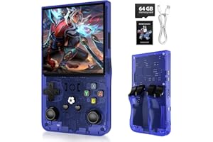 XISKT R36MAX Upgraded Retro Gaming Console,4.0 inch IPS Screen,Linux System with Professional RK3326 Gaming Chip, Retro Game Console Built-in 18000+ Games,4000mAh Large Battery(Transparent Blue)