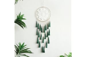 Artilady Macrame Dream Catchers for Bedroom - Tassel Wall Hanging Handmade Dreamcatchers Home Decor with Tassel Feather Ornament Craft Blessing Gift (Dark Green)