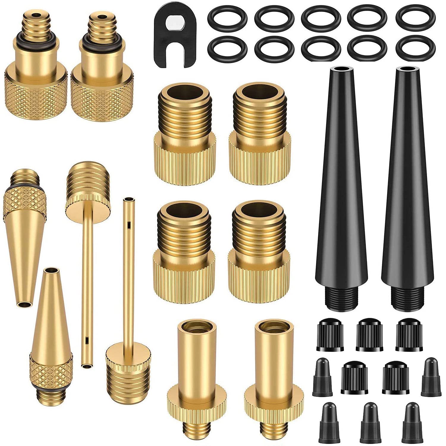35PCS Bike pump adaptor,tyre inflator adaptor for Balls/Bikes, with Ball Pump/Air Pump/Compressor Adapter Tire Valve Cap,DV SV AV Bicycle Air Pump Inflation Needle Nozzle Kit