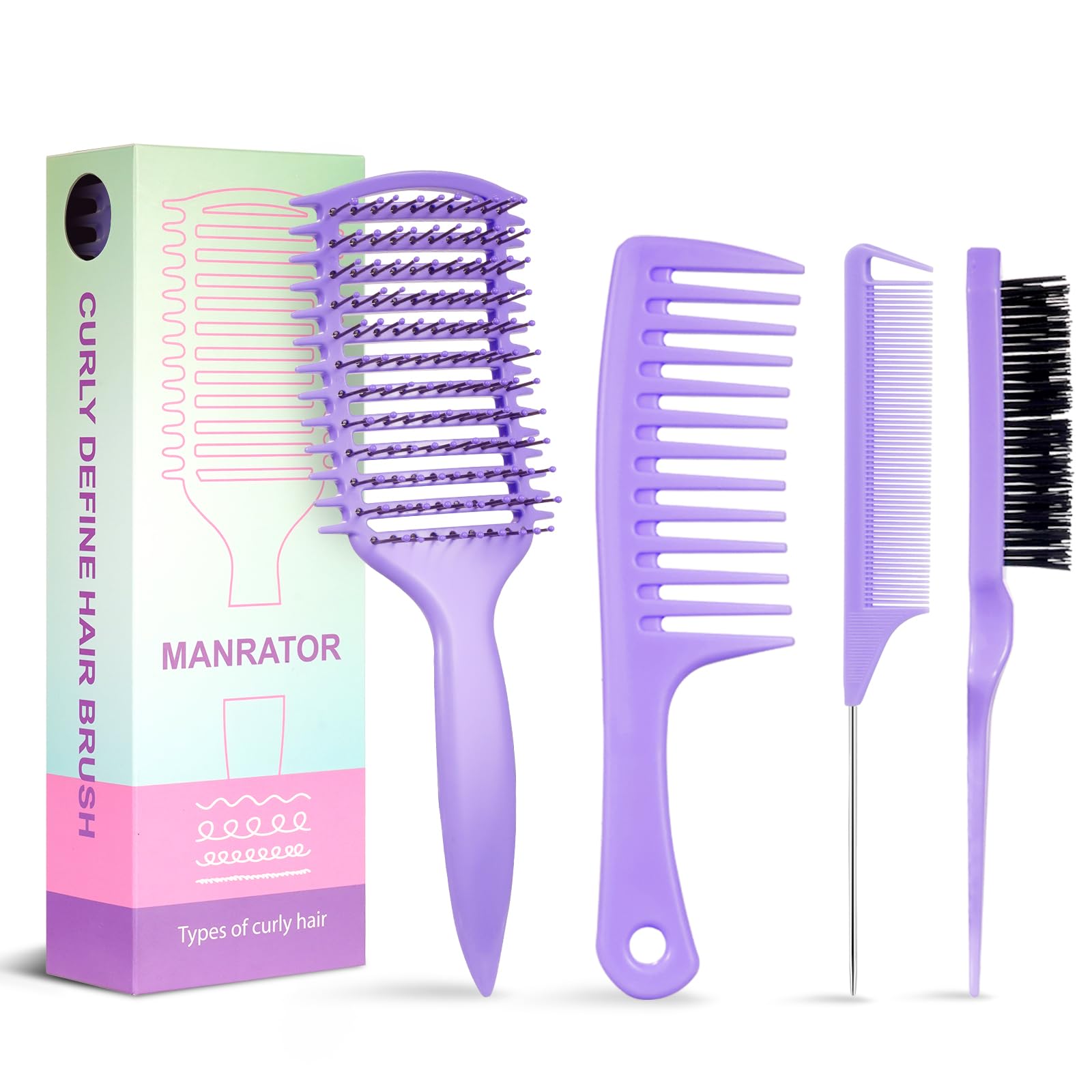 Photo 1 of ***MISSING SMALLER BRUSH & COMBS*** Curl Defining Brush, Vented Curly Hair Brush for Effortlessly Detangling Shaping and Defining Women's Men's Curls on All Wet or Dry Hair Types, Reduces Frizz (Purple)