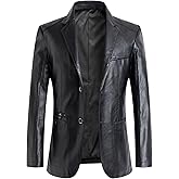 chouyatou Men's Casual Notched Collar 2 Button Slim Moto Faux Leather Blazer Suit Jacket