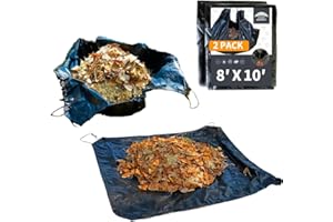 RAINDEWAY Drawstring Tarp 8x10 Feet (2pack), 9 mil Black Poly Tarp with Drawstring, Reusable Leaf Lawn Garden Yard Waste Tarp Bag
