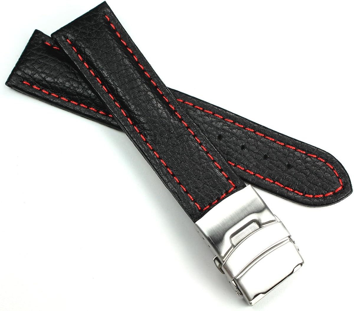 Sulla 20mm Uhrenarmband Aus Echtem Leder – Edelstahl-Faltschließe, Mittelblau Mit Weißer Naht – Universell Für Viele Uhren